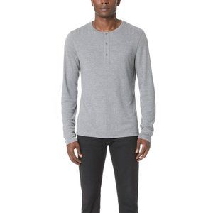 VINCE Flat Back Rib Long Sleeve Henley In Blue
